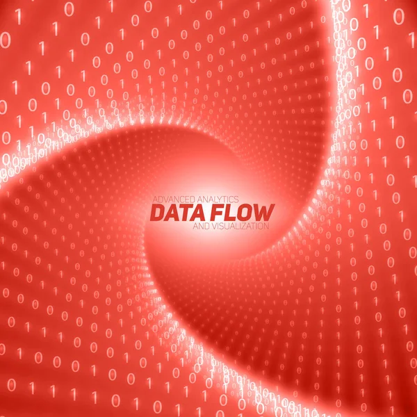 ベクトルデータフローの可視化 トンネル内でねじれた二進数の文字列としてのビッグデータの赤い流れ 情報コード表現 暗号解析だ Bitcoinブロックチェーン転送 コードの流れ — ストックベクタ