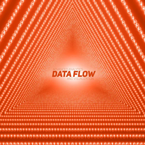 Vector Data Flow Visualization Triangle Tunnel Red Big Data Flow — Stock Vector