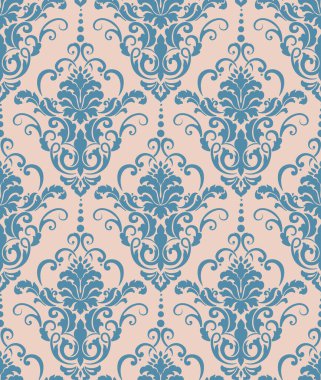 Vektör damask Dikişsiz desen arka plan. Klasik lüks eski moda damask süsleme, duvar kağıtları, tekstil, sarma için Kraliyet Viktorya Dikişsiz doku. Nefis çiçek Barok şablonu.