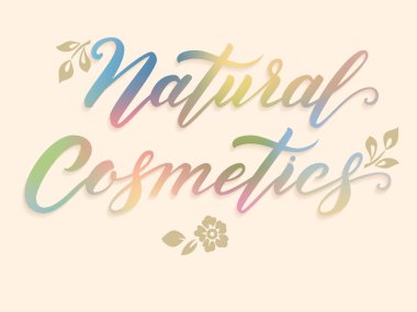 Elle çizilmiş harfler, Doğal Kozmetik. Zarif modern el yazısı el yazısı. Vektör Mürekkebi çizimi. Karanlık arka planda tipografi posteri. Kartlar, davetiyeler, baskılar vs..