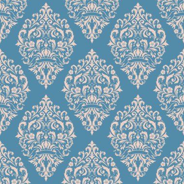 Vektör damask Dikişsiz desen arka plan. Klasik lüks eski moda damask süsleme, duvar kağıtları, tekstil, sarma için Kraliyet Viktorya Dikişsiz doku. Nefis çiçek Barok şablonu.