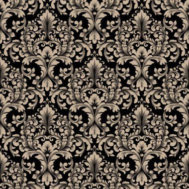 Vektör damask Dikişsiz desen arka plan. Klasik lüks eski moda damask süsleme, duvar kağıtları, tekstil, sarma için Kraliyet Viktorya Dikişsiz doku. Nefis çiçek Barok şablonu.