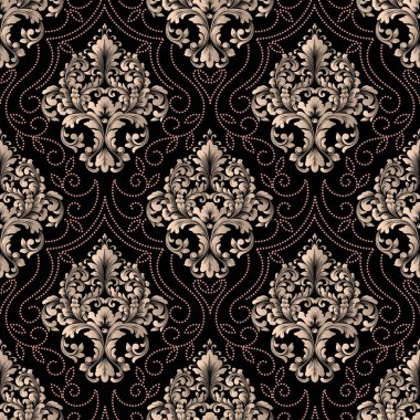 Vektör damask Dikişsiz desen arka plan. Klasik lüks eski moda damask süsleme, duvar kağıtları, tekstil, sarma için Kraliyet Viktorya Dikişsiz doku. Nefis çiçek Barok şablonu.