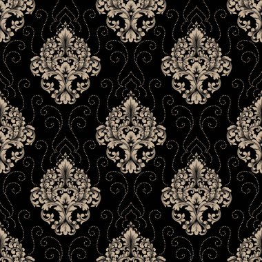 Vektör damask Dikişsiz desen arka plan. Klasik lüks eski moda damask süsleme, duvar kağıtları, tekstil, sarma için Kraliyet Viktorya Dikişsiz doku. Nefis çiçek Barok şablonu.