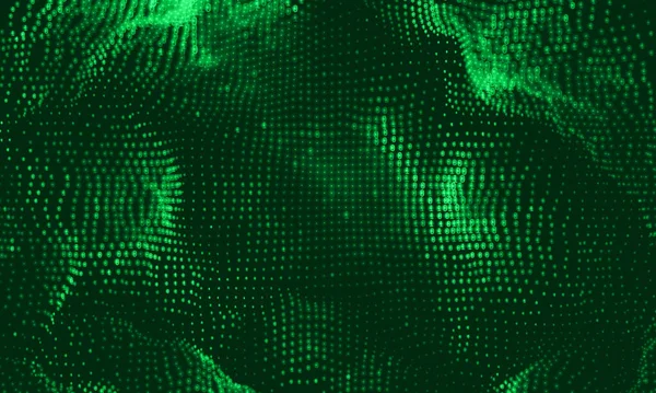 ベクトル抽象ビッグデータ可視化 緑色の輝くデータフローは2進数です コンピュータコード表現 暗号解析ハッキング Bitcoin ブロックチェーン転送 プログラムコードのパターン — ストックベクタ