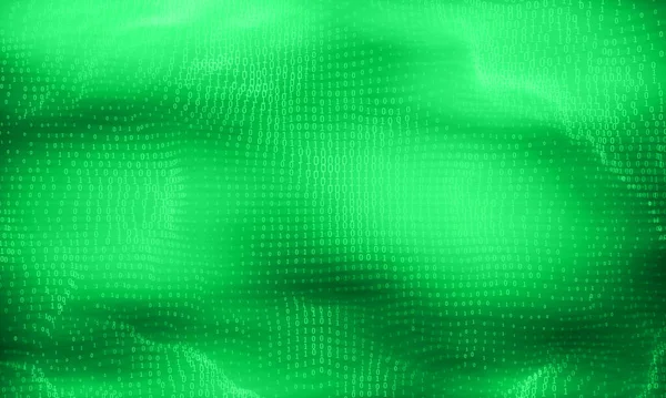 ベクトル抽象ビッグデータ可視化 緑色の輝くデータフローは2進数です コンピュータコード表現 暗号解析ハッキング Bitcoin ブロックチェーン転送 プログラムコードのパターン — ストックベクタ