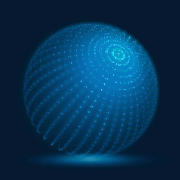 Векторная Киберсфера Синяя Сфера Больших Данных Бинарными Числовыми Строками Представление — стоковый вектор