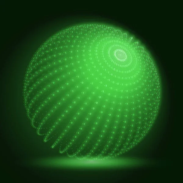 Векторная Киберсфера Зеленая Сфера Больших Данных Бинарными Числовыми Строками Представление — стоковый вектор