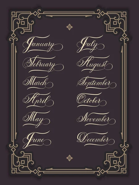 Handgetekende Letters Alle Maanden Van Het Jaar Elegante Moderne Handgeschreven — Stockvector