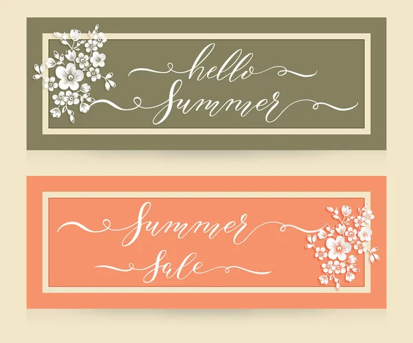 Elegant Vector Cards Hello Summer Summer Sale Lettering Vector Cards — Stock Vector