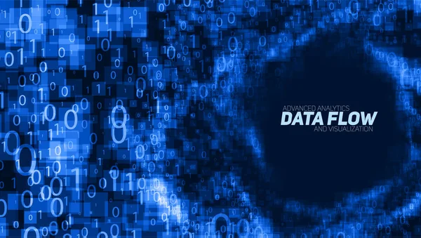 Visualizzazione Astratta Dei Big Data Vettoriale Blu Flusso Dati Incandescente — Vettoriale Stock