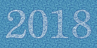Çiçek arkaplanında çiçek unsurlarıyla inşa edilmiş 2018 yazısıyla vektör Mutlu Yıllar arkaplanı. Davetiyeler için bayram tasarım şablonu, tebrik kartı vesaire. Zarif süslemeli sayılar