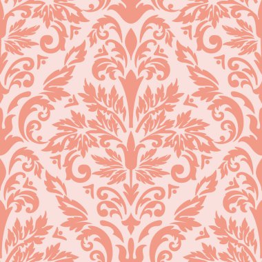Vektör damaske desen elementi. Klasik lüks, eski moda İspanyol süsü, duvar kağıtları, tekstil ve ambalaj için kraliyet Victoria dönemi dikişsiz dokusu. Zarif çiçekli barok şablonu