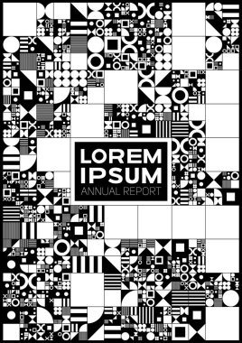 Vektör monokrom, prosedür tasarımını minimum düzeyde kapsar. Fütürist minimalist düzen. Sanat ve iş için kavramsal üretken bir altyapı. Günlük, kitap, yıllık rapor veya broşür kapağı şablonu. eps10