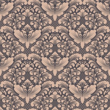 Vektör damask Dikişsiz desen arka plan. Klasik lüks eski moda damask süsleme, duvar kağıtları, tekstil, sarma için Kraliyet Viktorya Dikişsiz doku. Nefis çiçek Barok şablonu