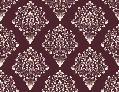 Vektör damask Dikişsiz desen arka plan. Klasik lüks eski moda damask süsleme, duvar kağıtları, tekstil, sarma için Kraliyet Viktorya Dikişsiz doku. Nefis çiçek Barok şablonu