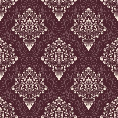 Vektör damask Dikişsiz desen arka plan. Klasik lüks eski moda damask süsleme, duvar kağıtları, tekstil, sarma için Kraliyet Viktorya Dikişsiz doku. Nefis çiçek Barok şablonu