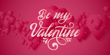 Sevgililer Günü vektör kartı. Kırmızı arka planda yumuşak gölgeleri olan zarif kırmızı kalpler. Senin için özel tasarım hediye. Kalpli aşk tebrik kartının vektör çizimi ve Sevgililer Günü tipografim ol