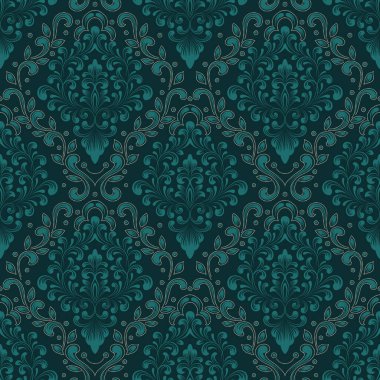 Vektör damask Dikişsiz desen arka plan. Klasik lüks eski moda damask süsleme, duvar kağıtları, tekstil, sarma için Kraliyet Viktorya Dikişsiz doku. Nefis çiçek Barok şablonu