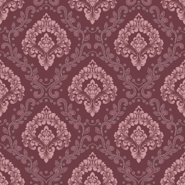 Vektör damask Dikişsiz desen arka plan. Klasik lüks eski moda damask süsleme, duvar kağıtları, tekstil, sarma için Kraliyet Viktorya Dikişsiz doku. Nefis çiçek Barok şablonu