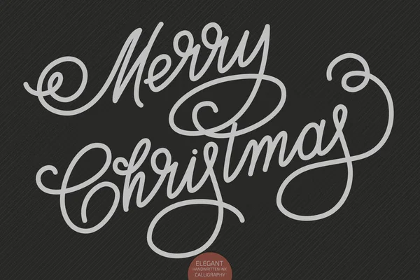手書き文字 メリークリスマス クリスマス休暇のためのエレガントな手書きの書道 ベクター インクのイラスト 暗黒の背景にタイポグラフィのポスター カード 招待状 版画等について — ストックベクタ