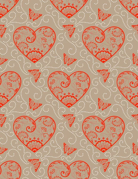 Fondo Patrón Sin Costura Flor Vectorial Con Corazones Textura Elegante — Archivo Imágenes Vectoriales