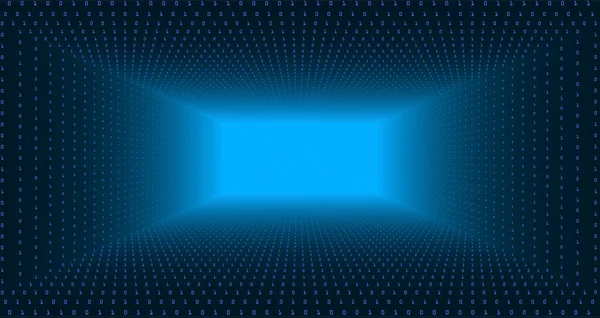 矢量数据流可视化 蓝色大数据流的三角形隧道作为二进制数字字符串 信息代码表示 密码学分析 比特币区块链转移 代码流 — 图库矢量图片