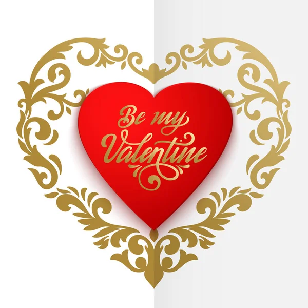 Buona Carta Vettoriale San Valentino Grande Cuore Rosso Con Ornamenti — Vettoriale Stock