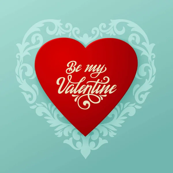 Днем Святого Валентина Векторная Карта Большое Красное Сердце Цветочными Орнаментами — стоковый вектор