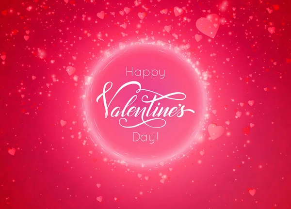 Ρομαντική Κόκκινη Κάρτα Καλλιγραφίας Happy Valentines Day Καλαίσθητες Πλωτές Καρδιές — Διανυσματικό Αρχείο
