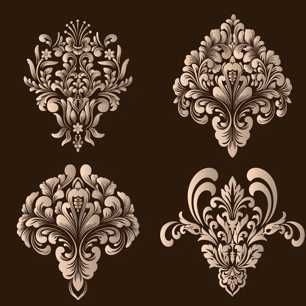 Vector Set Damask Ornamental Elements Elegant Floral Abstract Elements Design — Stock Vector