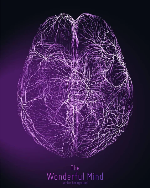 Vektor Violett Illustration Hjärna Topp Med Synapser Och Glödande Neuroner — Stock vektor