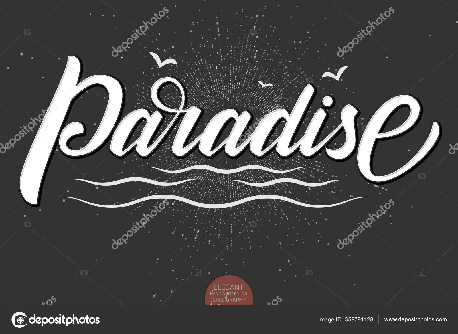 Letras desenhadas à mão paradise elegante caligrafia manuscrita moderna  isolada ilustração de tinta vetorial cartaz de tipografia em fundo branco  para cartões convites impressões etc