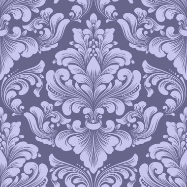 Vektör damaske desen elementi. Klasik lüks, eski moda İspanyol süsü, duvar kağıtları, tekstil ve ambalaj için kraliyet Victoria dönemi dikişsiz dokusu. Zarif çiçekli barok şablonu