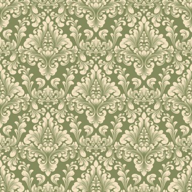 Vektör damask Dikişsiz desen arka plan. Klasik lüks eski moda damask süsleme, duvar kağıtları, tekstil, sarma için Kraliyet Viktorya Dikişsiz doku. Nefis çiçek Barok şablonu