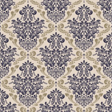 Vektör damask Dikişsiz desen arka plan. Klasik lüks eski moda damask süsleme, duvar kağıtları, tekstil, sarma için Kraliyet Viktorya Dikişsiz doku. Nefis çiçek Barok şablonu