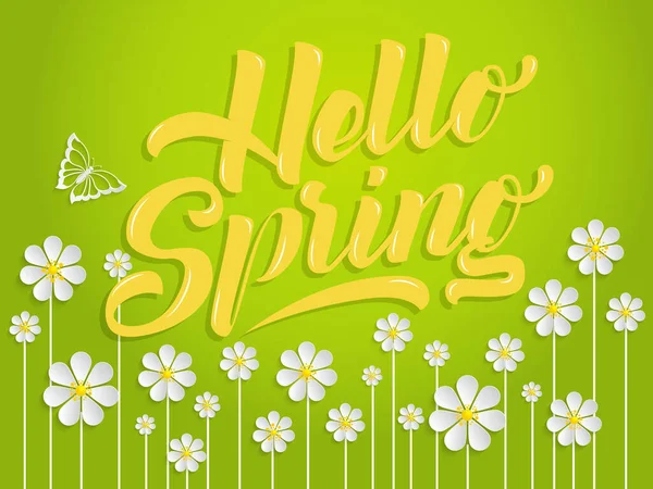 Letras Desenhadas Mão Hello Spring Elegante Moderna Caligrafia Manuscrita Ilustração —  Vetores de Stock