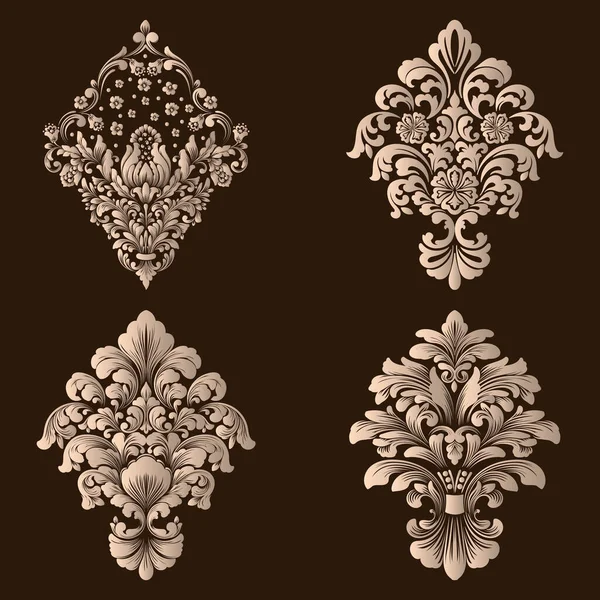 Conjunto Vectorial Elementos Ornamentales Damasco Elegantes Elementos Florales Abstractos Para — Archivo Imágenes Vectoriales