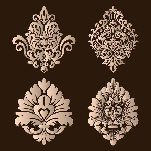 Vector Set Damask Ornamental Elements Elegant Floral Abstract Elements Design — Stock Vector