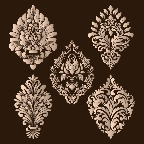 Conjunto Vectorial Elementos Ornamentales Damasco Elegantes Elementos Florales Abstractos Para — Archivo Imágenes Vectoriales