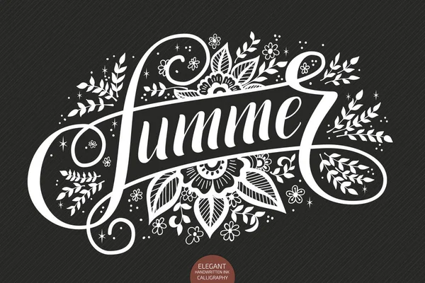 Hand Drawn Lettering Summer Decorated Floral Ornaments Elegant Modern Handwritten — Stock Vector