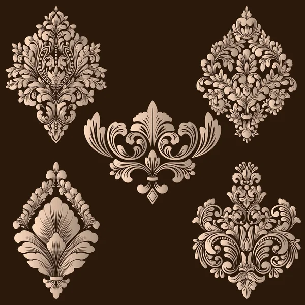 Vector Set Damask Ornamental Elements Elegant Floral Abstract Elements Design — Stock Vector