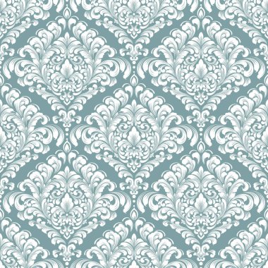 Vektör damask Dikişsiz desen arka plan. Klasik lüks eski moda damask süsleme, duvar kağıtları, tekstil, sarma için Kraliyet Viktorya Dikişsiz doku. Nefis çiçek Barok şablonu