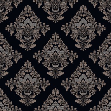Vektör damask Dikişsiz desen arka plan. Klasik lüks eski moda damask süsleme, duvar kağıtları, tekstil, sarma için Kraliyet Viktorya Dikişsiz doku. Nefis çiçek Barok şablonu