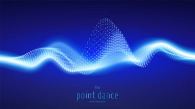 Vektör soyut mavi parçacık dalgası, noktalar dizisi, yüzeysel alan derinliği. Fütürist illüstrasyon. Teknolojik dijital sıçrama ya da veri göstergelerinin patlaması. Puan dansı dalga formu. Siber UI, HUD ögesi