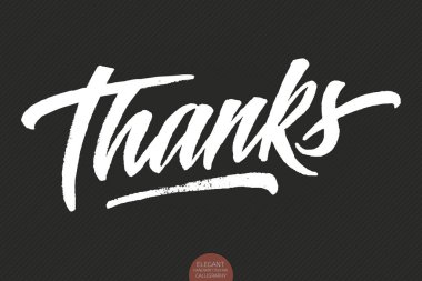 Vektör grunge el yazısı. Teşekkürler. Müteşekkir alıntıyla yazılmış zarif, modern el yazısı. Mürekkep çizimi. Karanlık arka planda tipografi posteri. Kartlar, davetiyeler, baskılar vs.