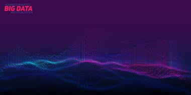 Vektör soyut 3D büyük veri görselleştirme. Fütürist bilişim estetik tasarımı. Görsel bilgi karmaşıklığı. Karmaşık veri iplikleri grafiği. Sosyal ağ veya iş analizi temsilcisiName