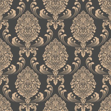 Vektör damask Dikişsiz desen arka plan. Klasik lüks eski moda damask süsleme, duvar kağıtları, tekstil, sarma için Kraliyet Viktorya Dikişsiz doku. Nefis çiçek Barok şablonu