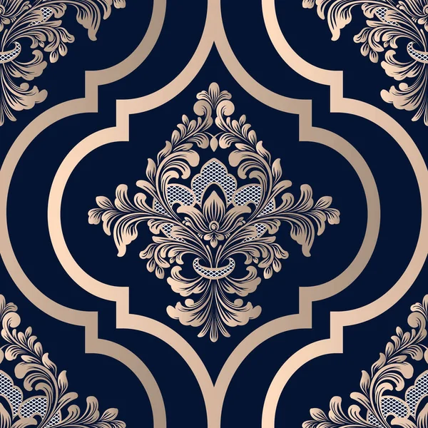 Vektör damaske desen elementi. Klasik lüks, eski moda İspanyol süsü, duvar kağıtları, tekstil ve ambalaj için kraliyet Victoria dönemi dikişsiz dokusu. Zarif çiçekli barok şablonu