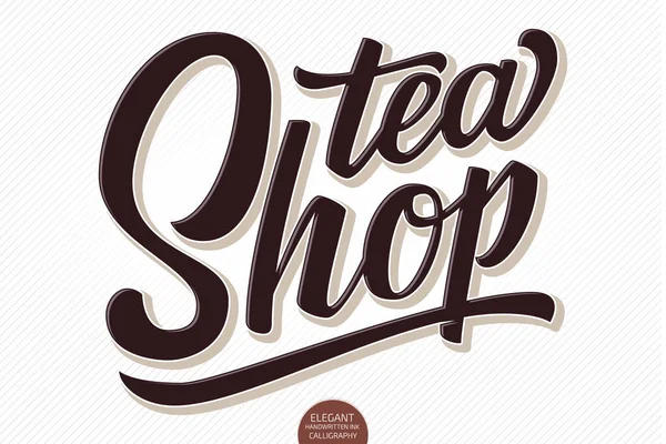 Vector Volumetrische Schriftzüge Tea Shop Handgezeichnete Geprägte Karte Mit Moderner — Stockvektor